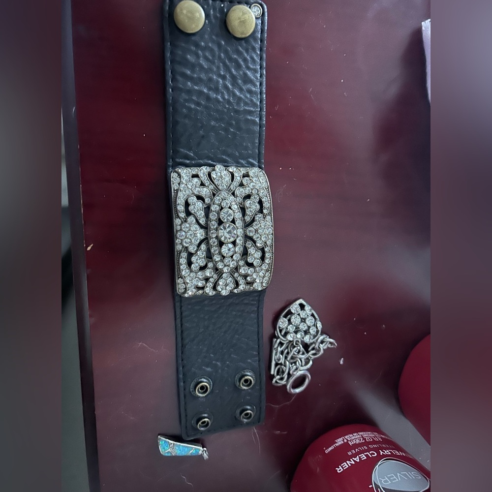 Diamonique diamonds leather band bracelet